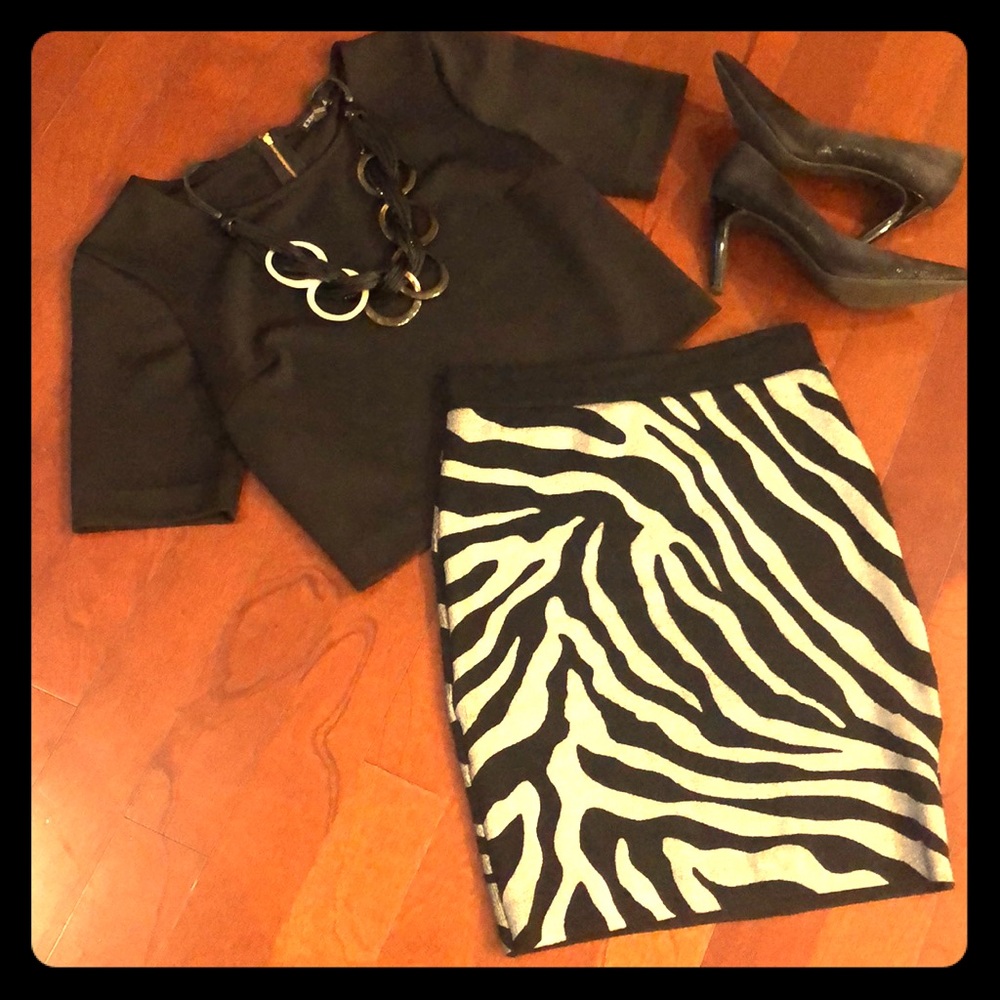 EUC WOW Couture Stretch Shimmer Zebra Mini Skirt